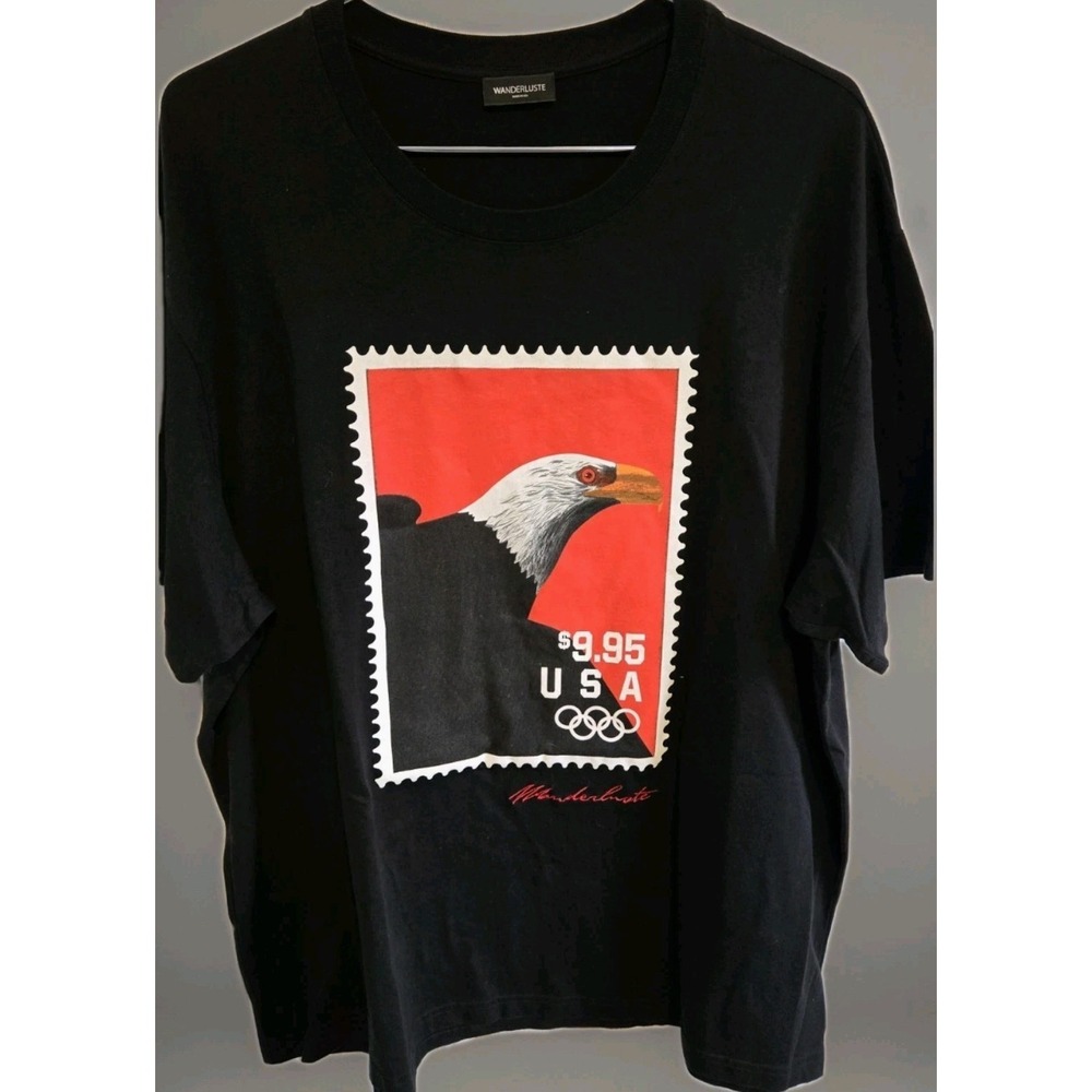 Wanderluste USA Olympic Eagle Stamp Graphic Tee Black XXL Americana Shirt